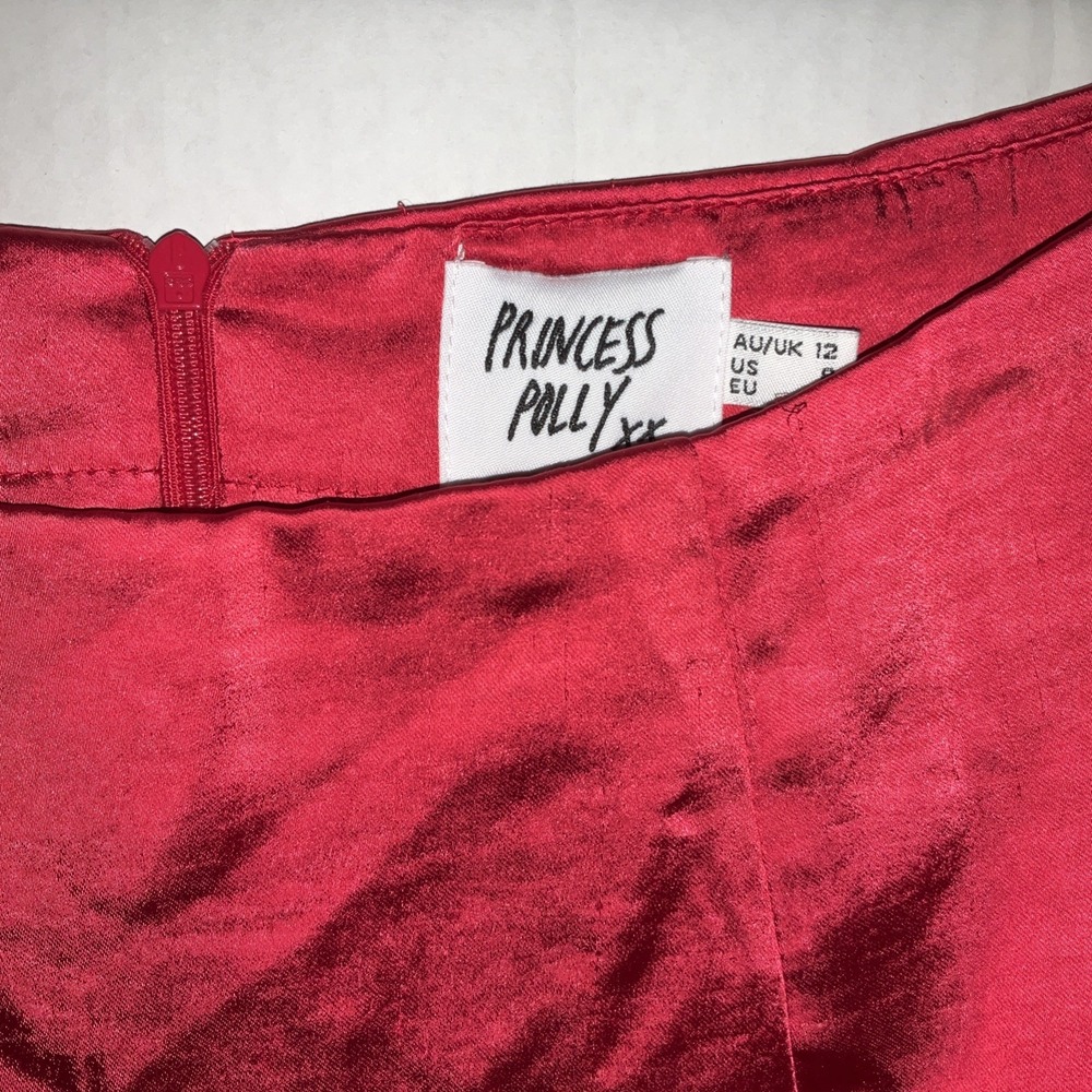 Princess Polly Red Satin Mini Skirt Women Size 8 Short High Waisted Party - Picture 4 of 9